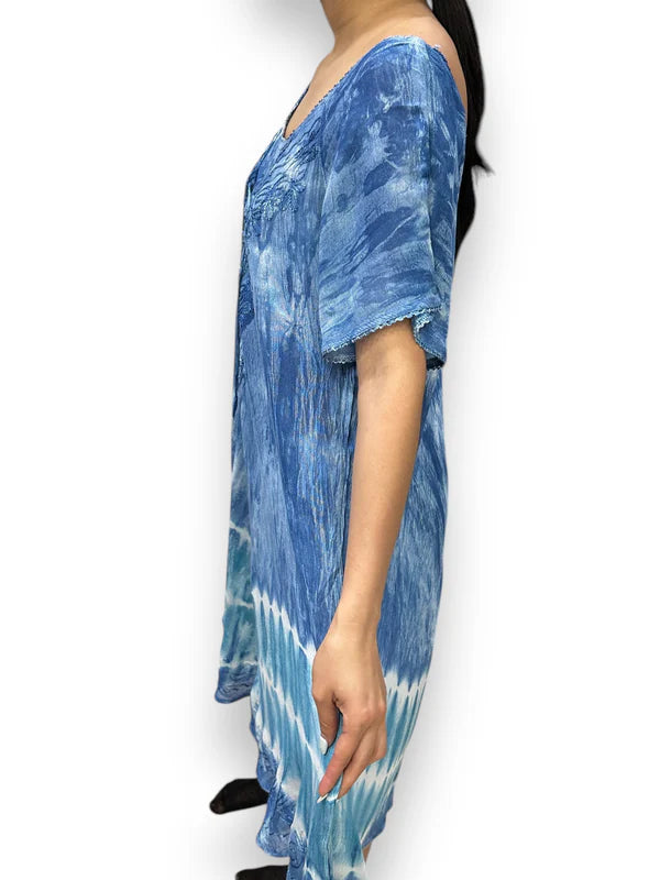 Bata de Dama Estampado Azul Veteado con mangas