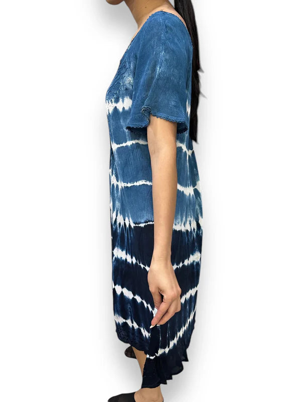 Bata de Dama Azul Marino Veteado con mangas