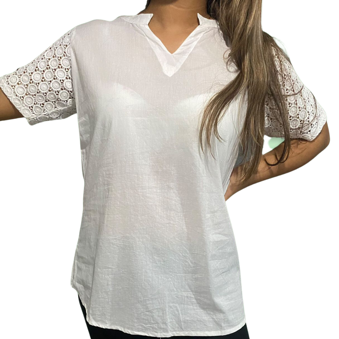Blusa de Dama Blanca con Mangas Bordadas