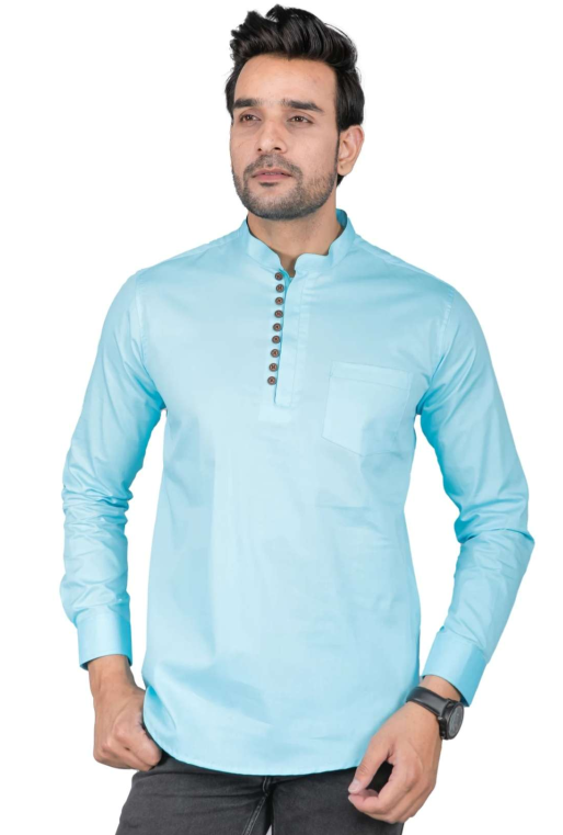 Camisa Kurta Unicolor de Hombre Azul Cielo GK401