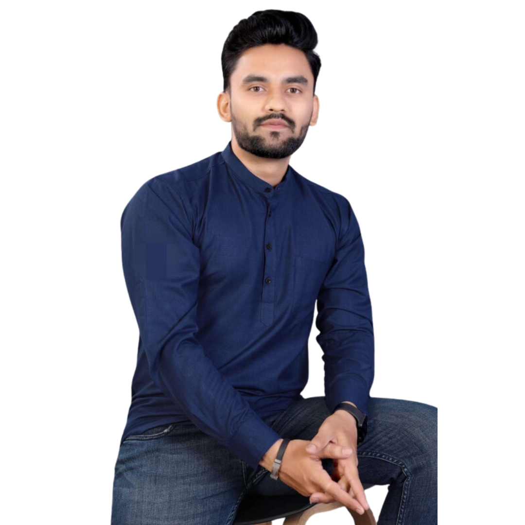 Camisa Kurta Unicolor de Hombre Azul Marino GK402