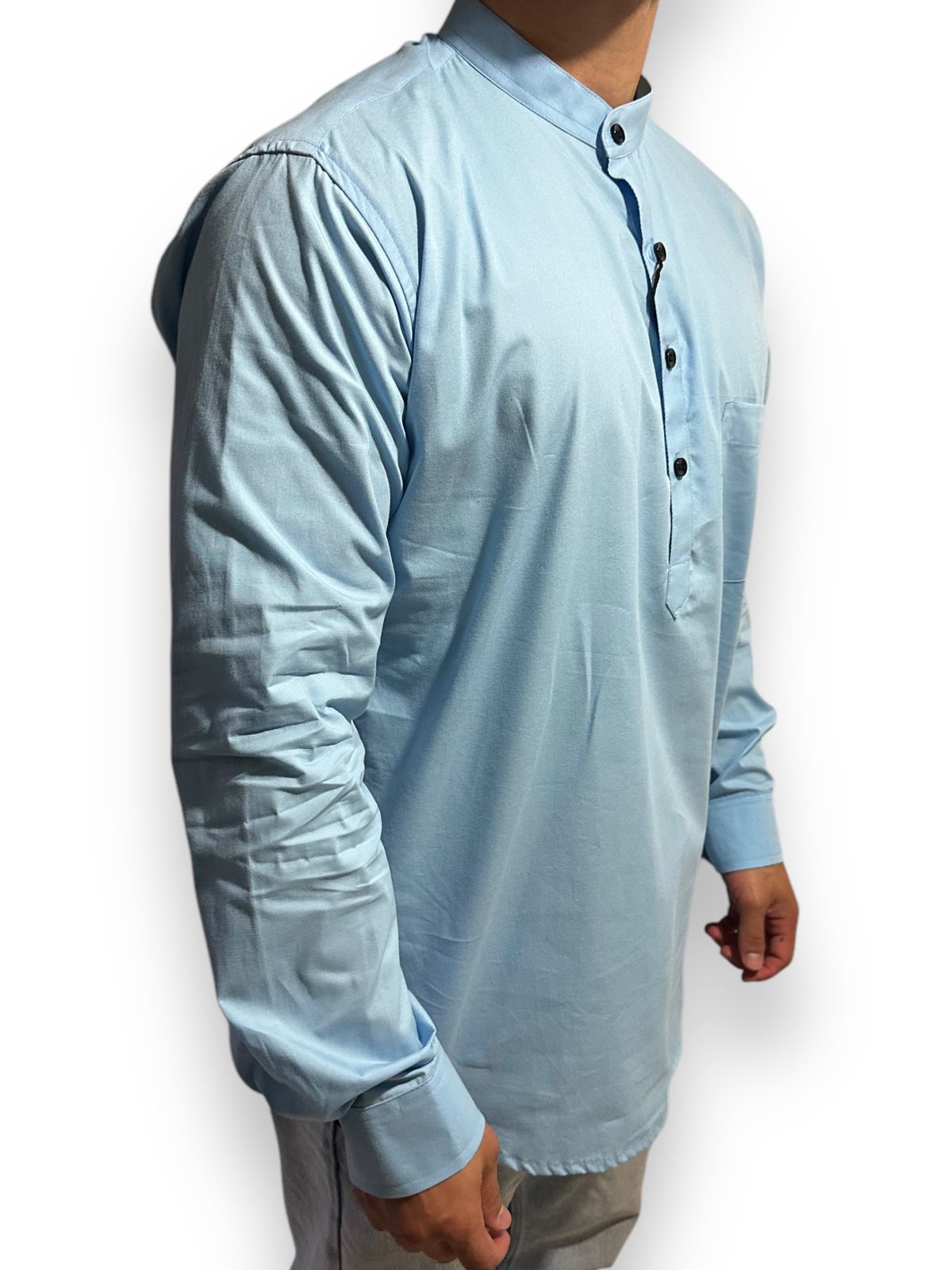 Camisa Azul Cielo Hombre Mangas Largas Cuello Chino
