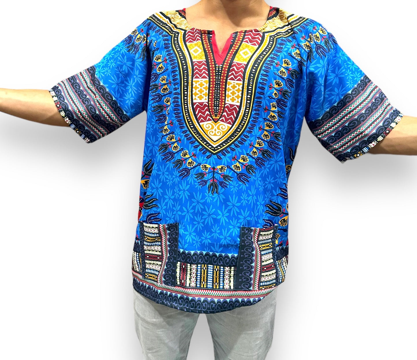 Camisa Afrocaribeña Azul de Hombre Dashiki