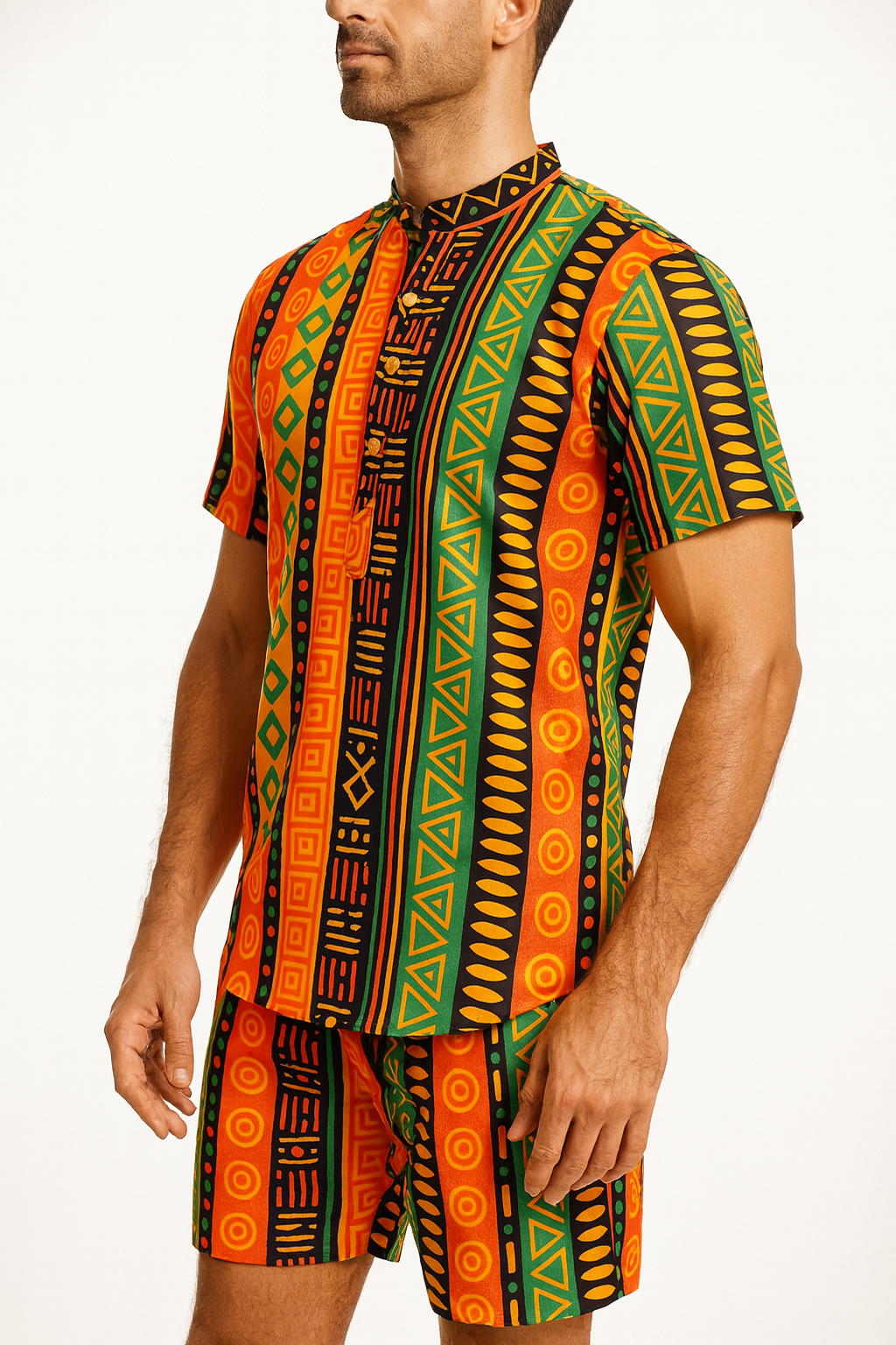 Camisa de Hombre Afrocaribeño Carnaval Cuello Chino