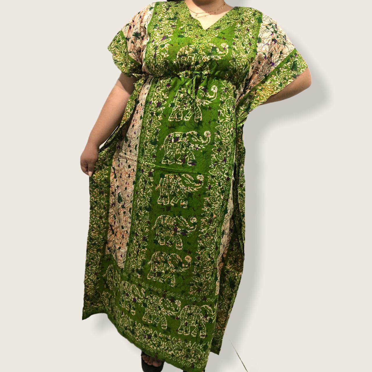 Vestido Largo Estampado de Dama Verde