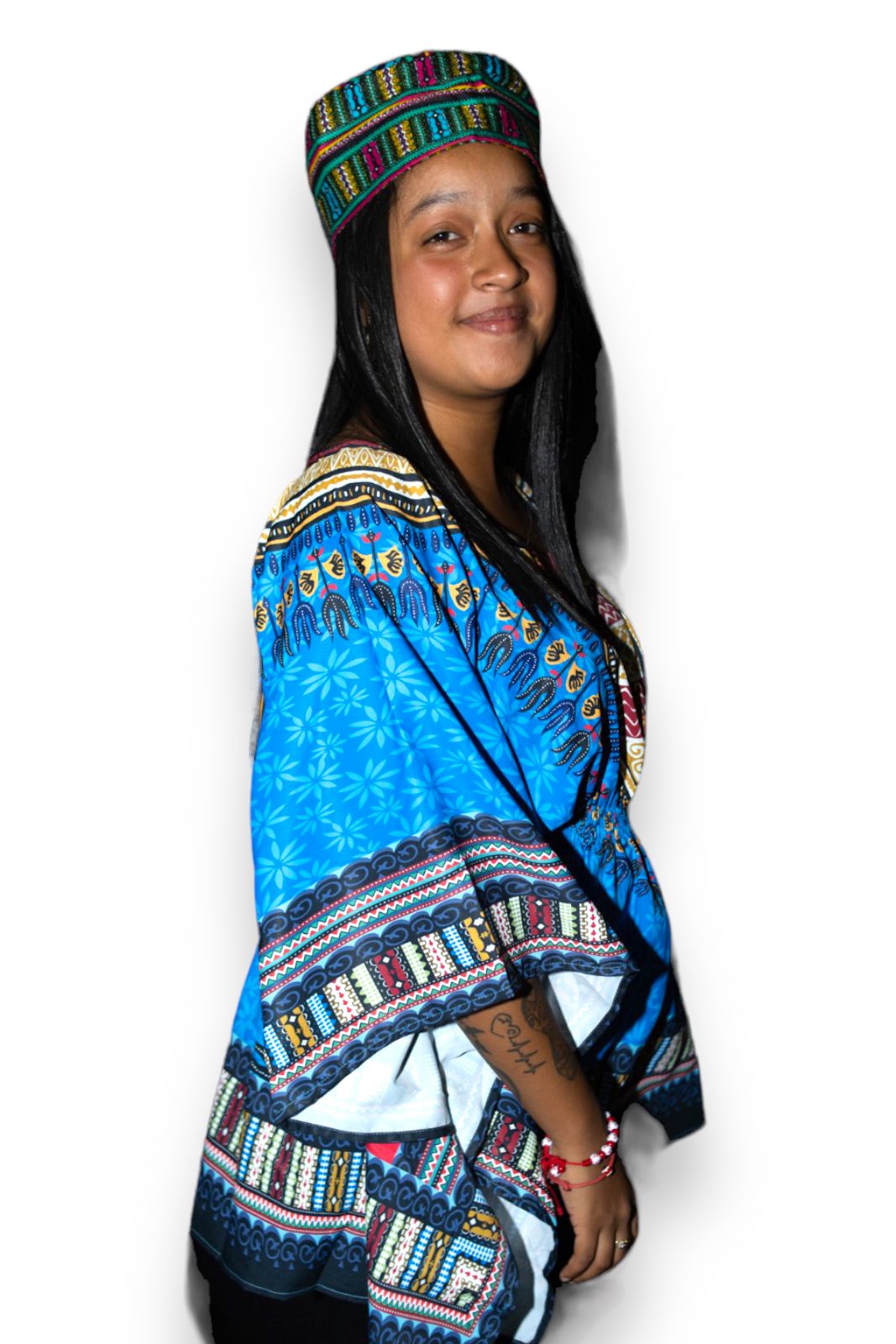 Blusa Top de Dama Afrocaribeño Estampado Azul