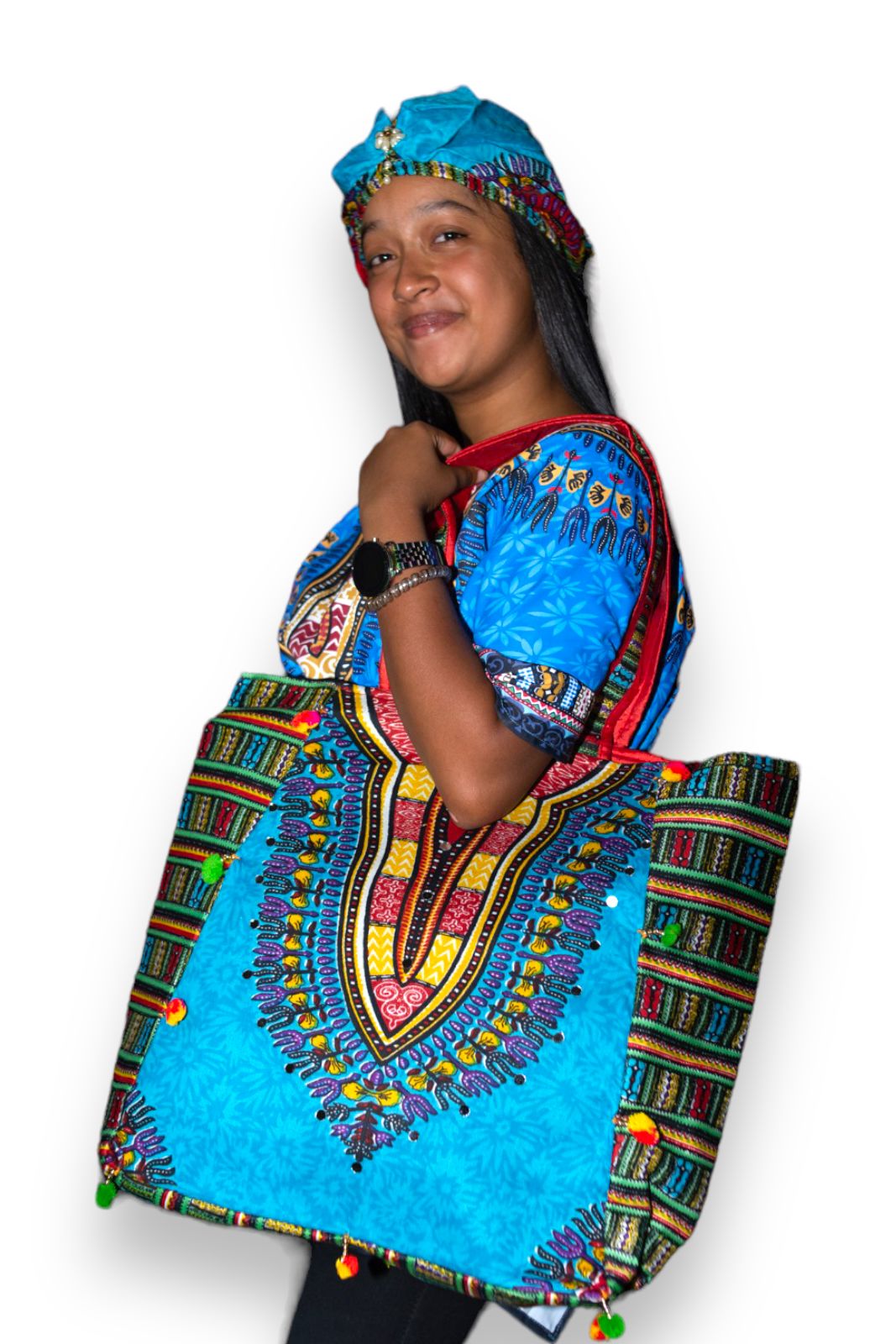 Blusa Top de Dama Afrocaribeño Estampado Azul