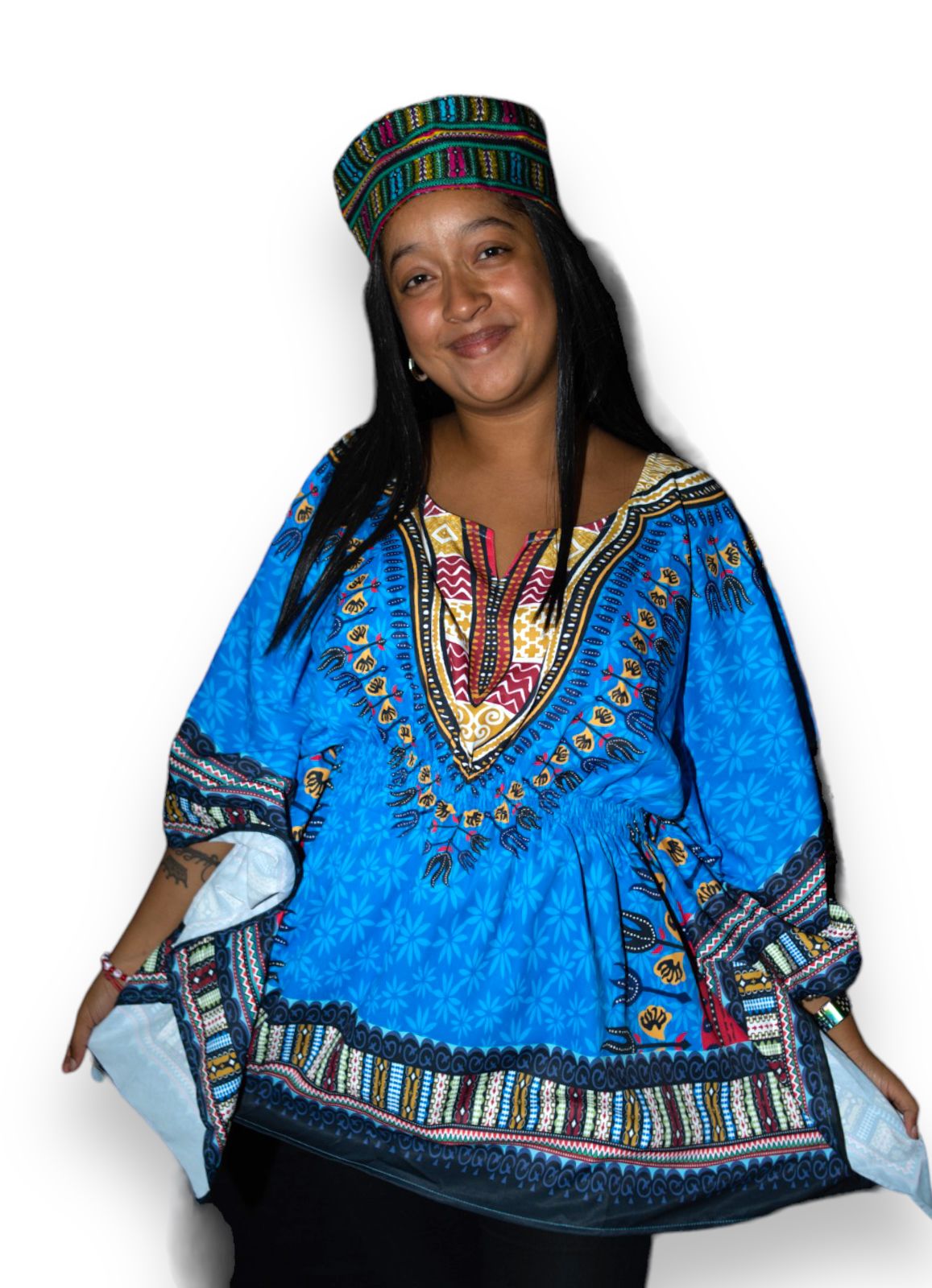 Blusa Top de Dama Afrocaribeño Estampado Azul
