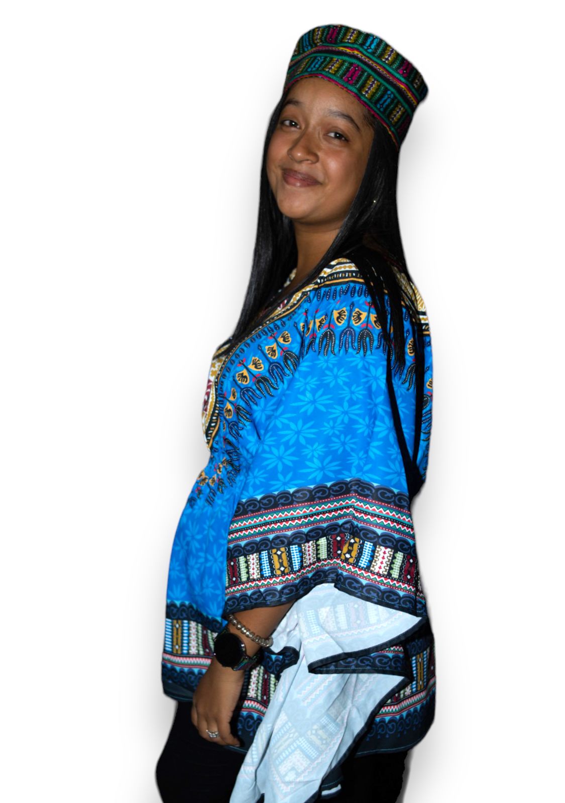 Blusa Top de Dama Afrocaribeño Estampado Azul