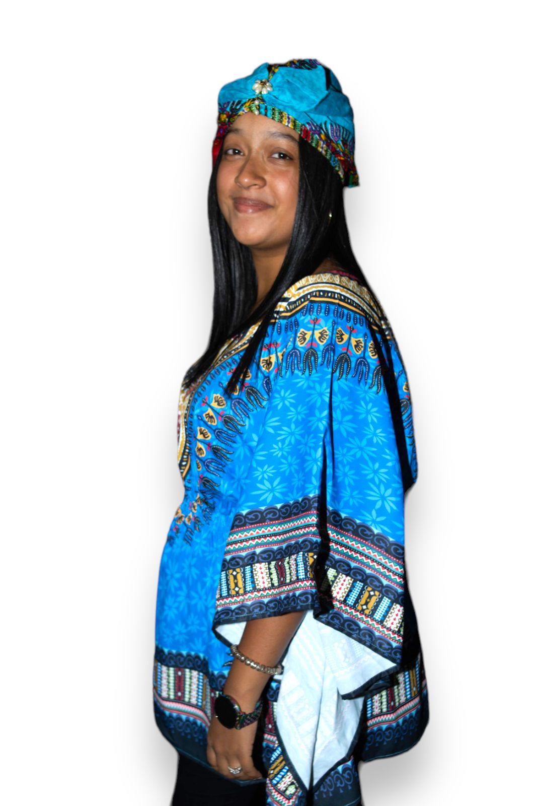 Blusa Top de Dama Afrocaribeño Estampado Azul