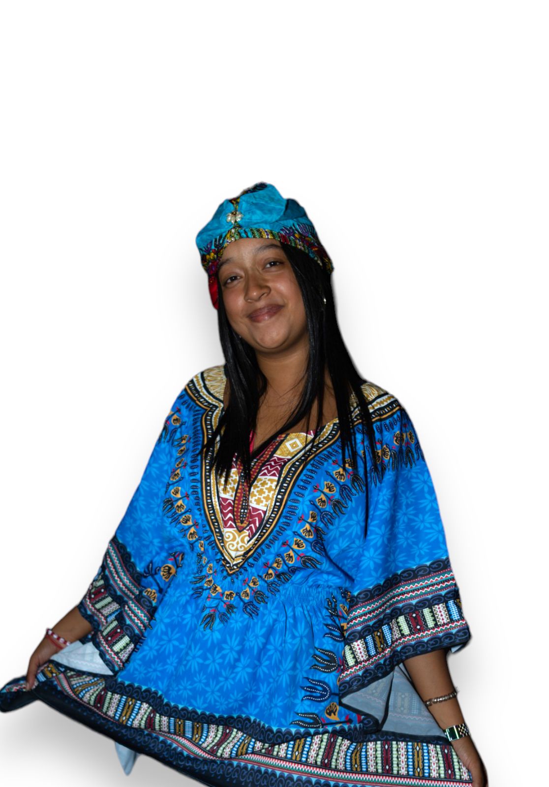 Blusa Top de Dama Afrocaribeño Estampado Azul