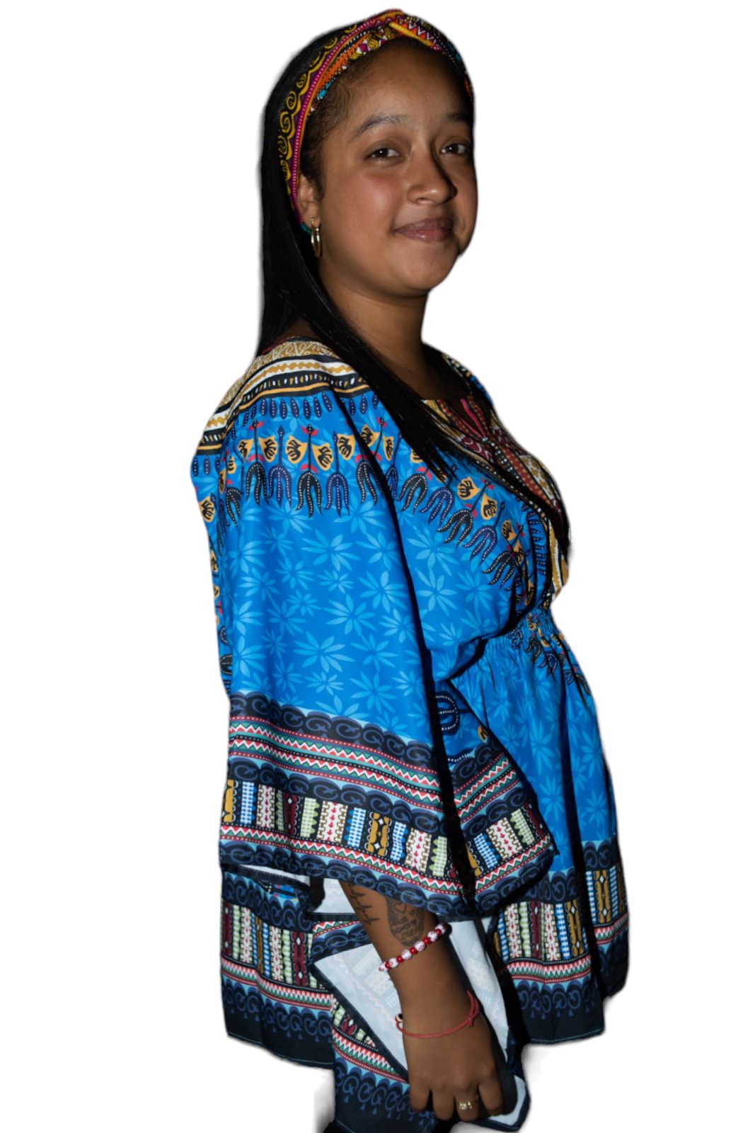 Blusa Top de Dama Afrocaribeño Estampado Azul