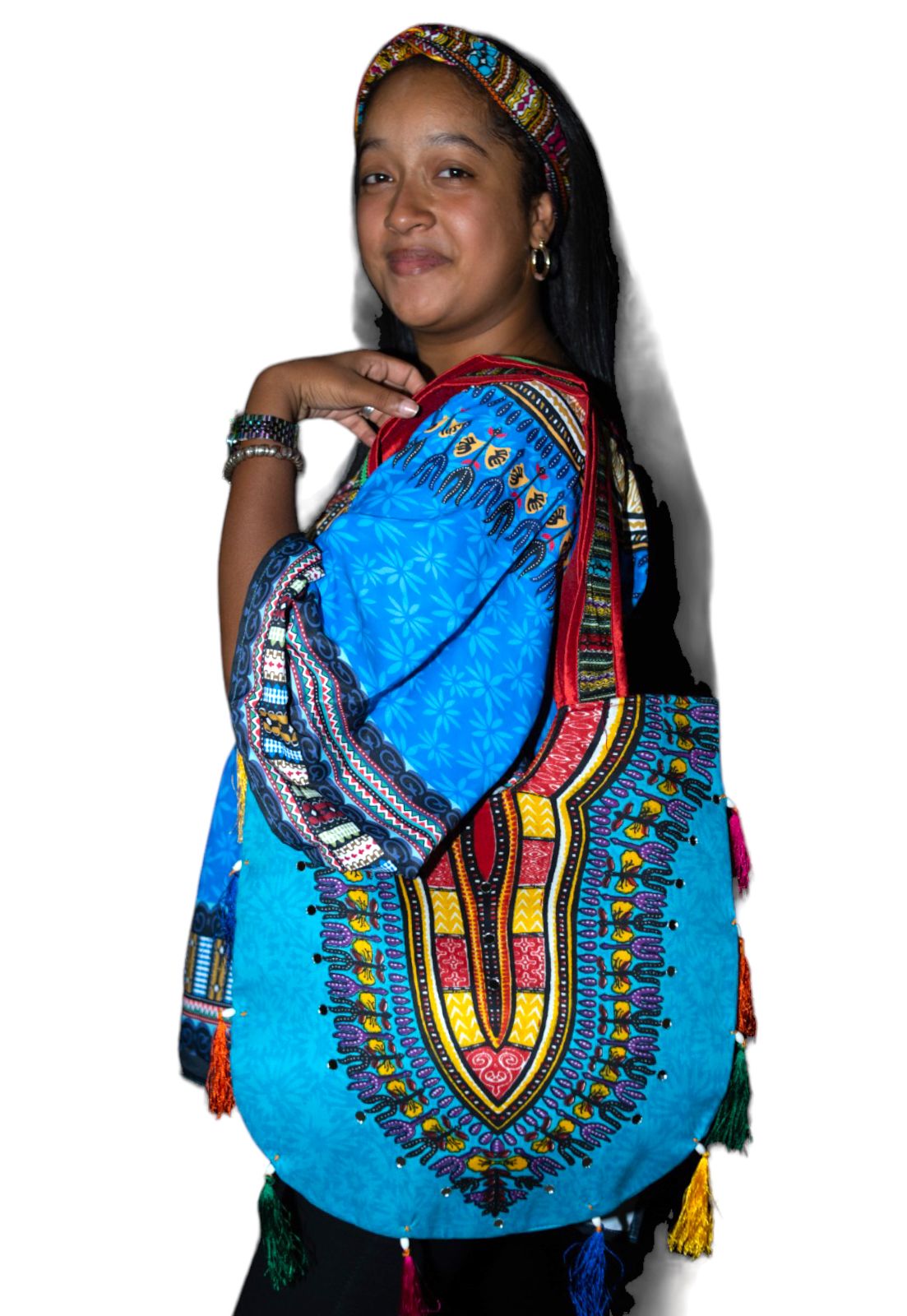 Blusa Top de Dama Afrocaribeño Estampado Azul