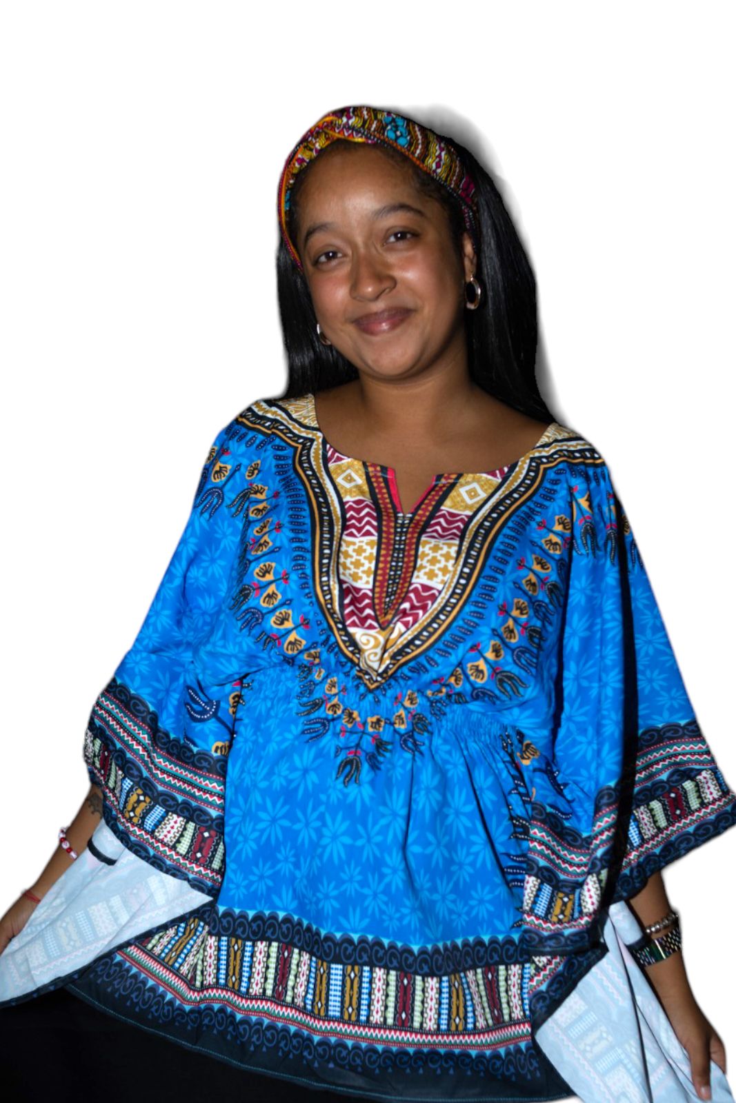 Blusa Top de Dama Afrocaribeño Estampado Azul