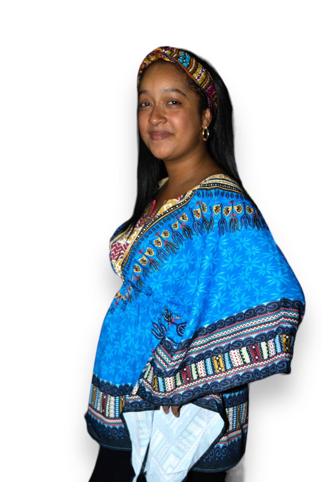 Blusa Top de Dama Afrocaribeño Estampado Azul