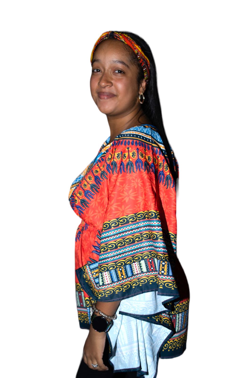 Blusa Top de Dama Afrocaribeño Estampado Naranja