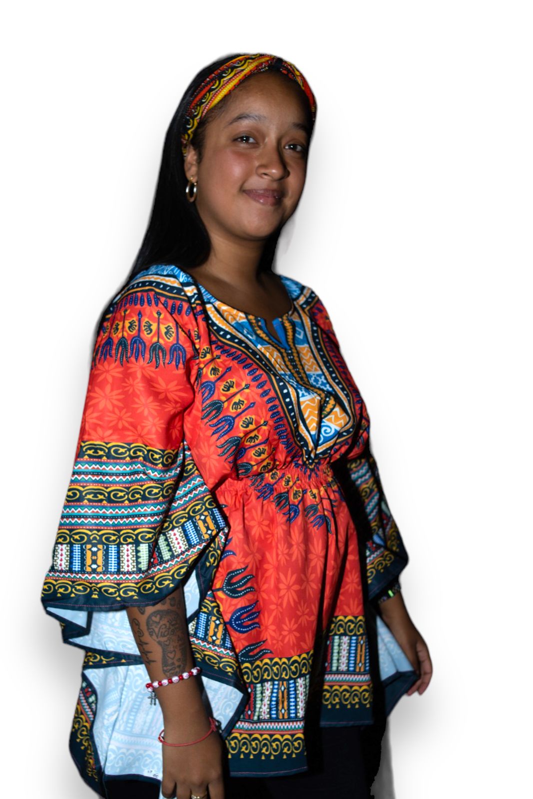 Blusa Top de Dama Afrocaribeño Estampado Naranja