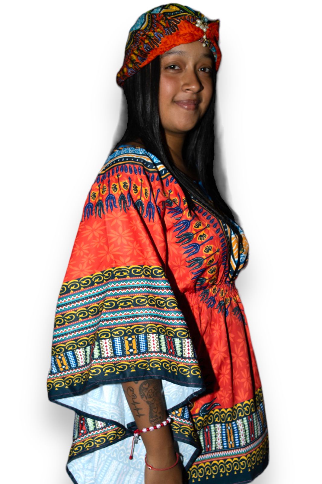 Blusa Top de Dama Afrocaribeño Estampado Naranja