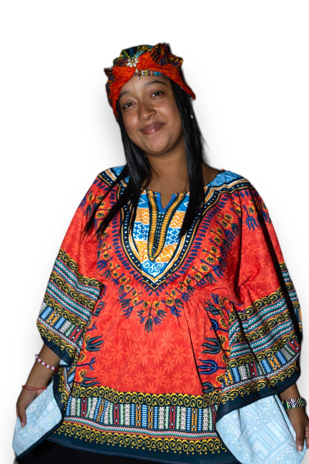 Blusa Top de Dama Afrocaribeño Estampado Naranja