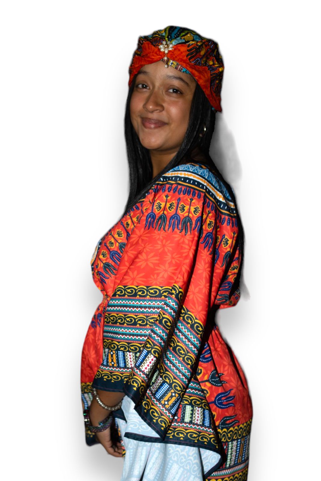 Blusa Top de Dama Afrocaribeño Estampado Naranja