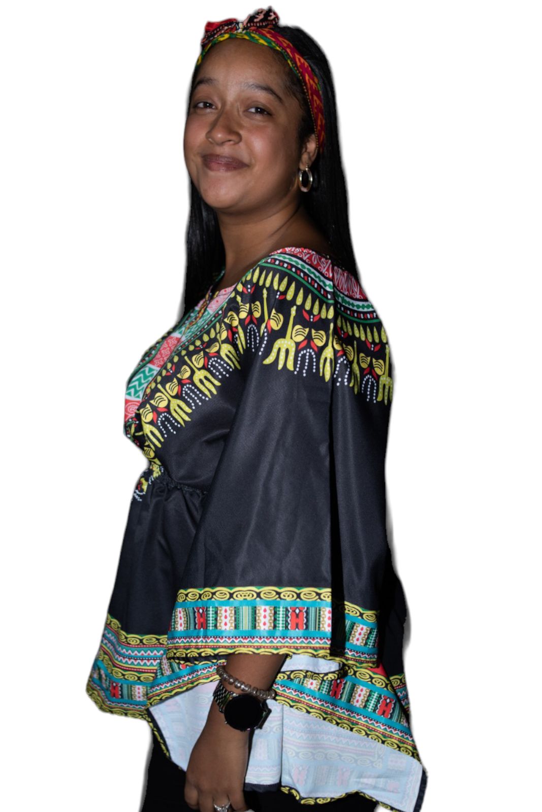 Blusa Top de Dama Afrocaribeño Estampado Negro