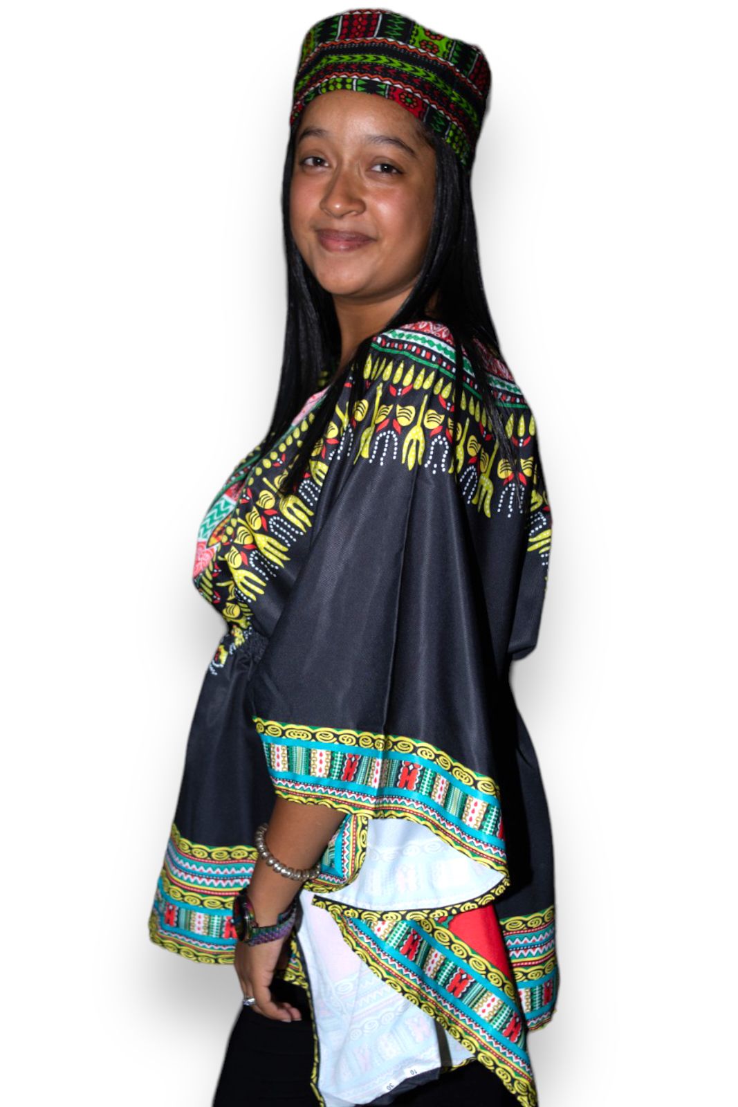 Blusa Top de Dama Afrocaribeño Estampado Negro