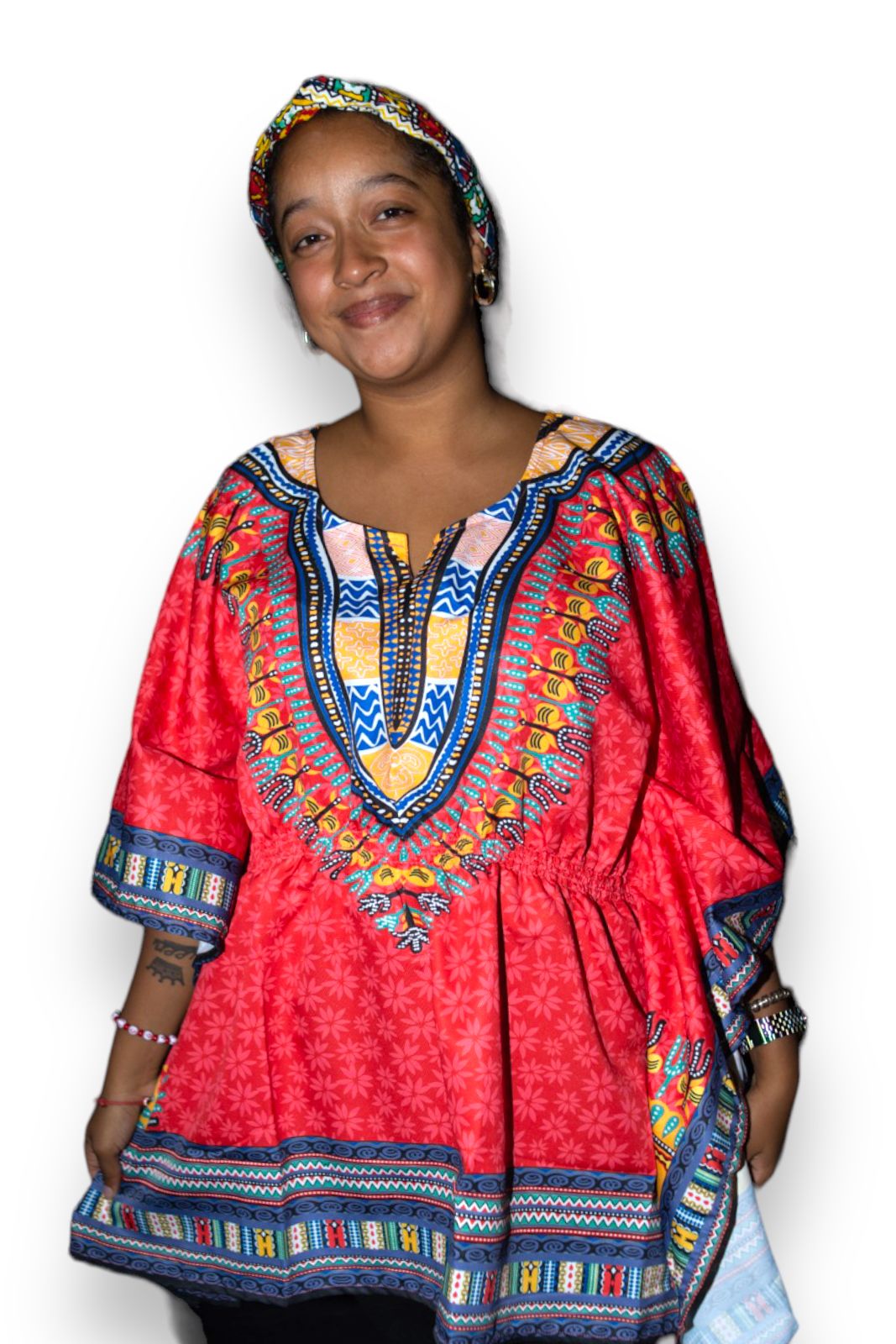 Blusa Top de Dama Afrocaribeño Estampado Rojo