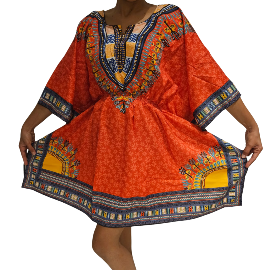 Vestido de Dama Afrocaribeño Estampado Orange