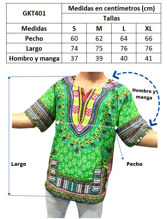 Camisa Dashiki de Hombre con Estampado Afrocaribeño Naranja