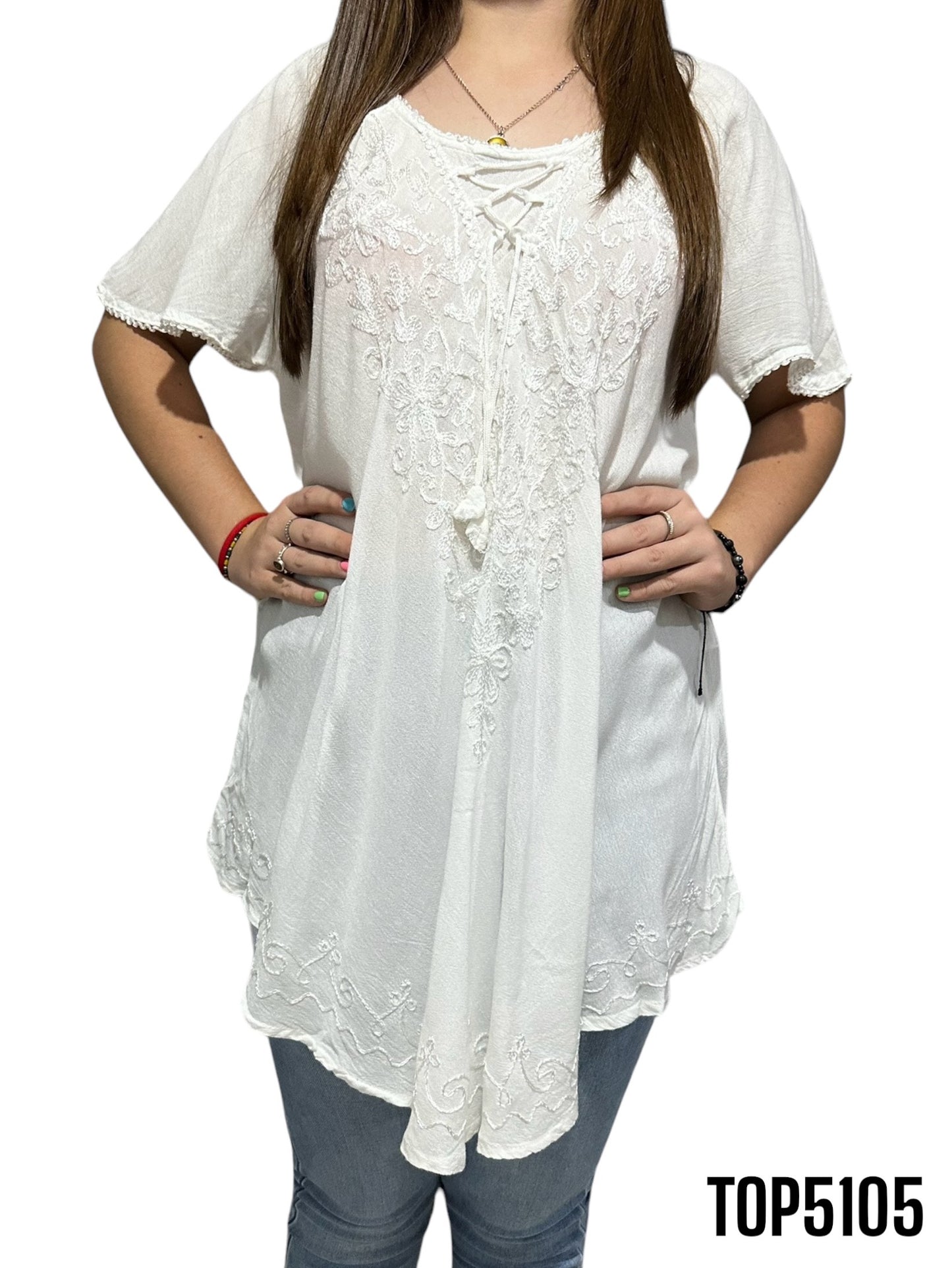 Top de Dama Unicolor Bordado con Mangas TOP5105