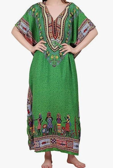 Vestido Largo Estampado Afrocaribeño Verde