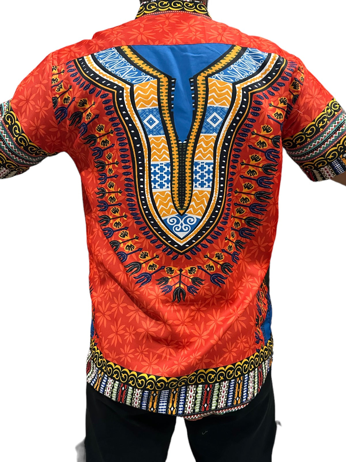 Camisa de Hombre Afrocaribeño Naranja de Botones HS402