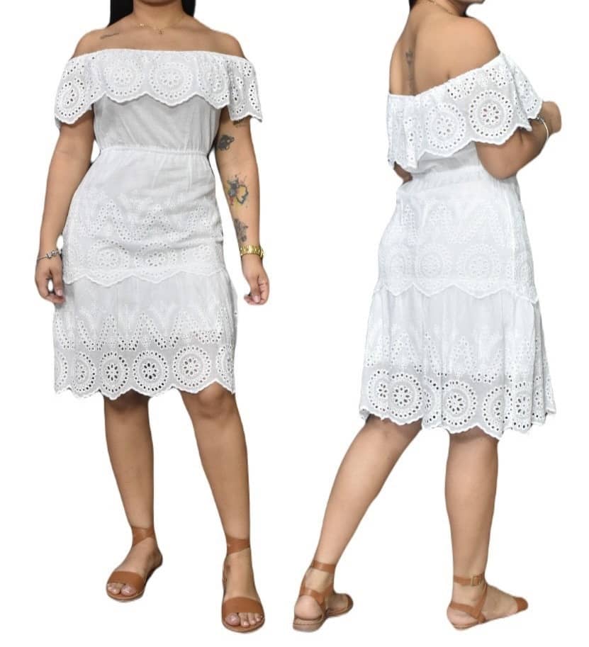 Vestido Blanco de Dama con Bordados