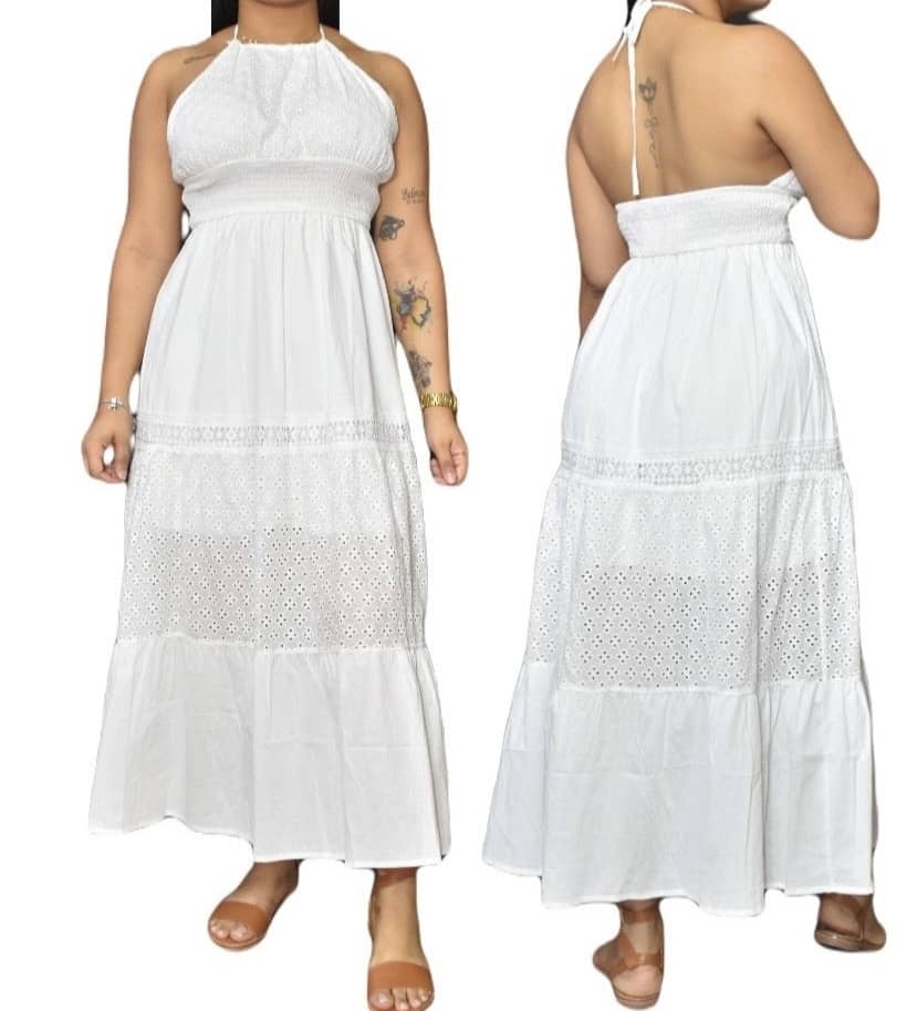 Vestido Blanco de Dama con Bordados