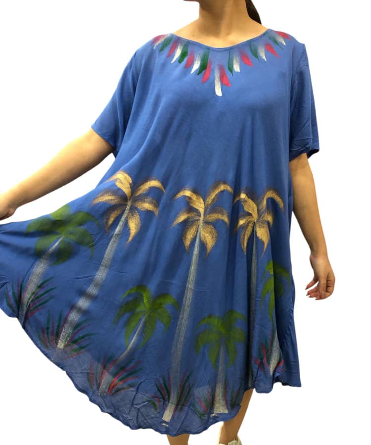 Bata Azul Estampada India con Mangas