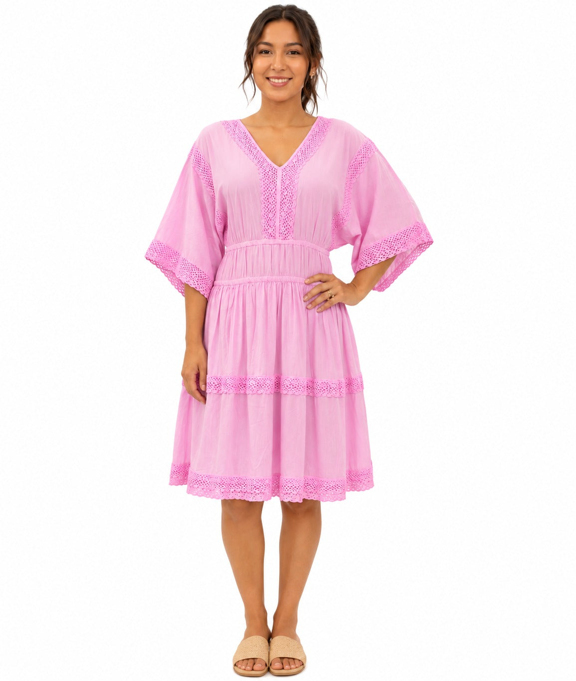 Vestido Rosa con Tejidos.
