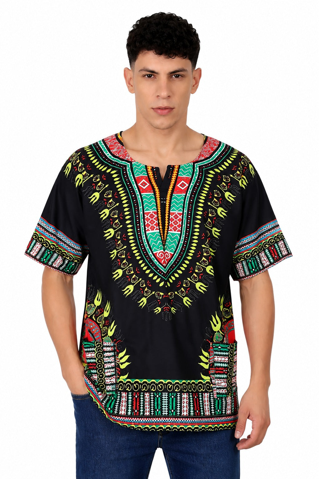 Camisa de Hombre Dashiki Afrocaribeño Estampado Negro
