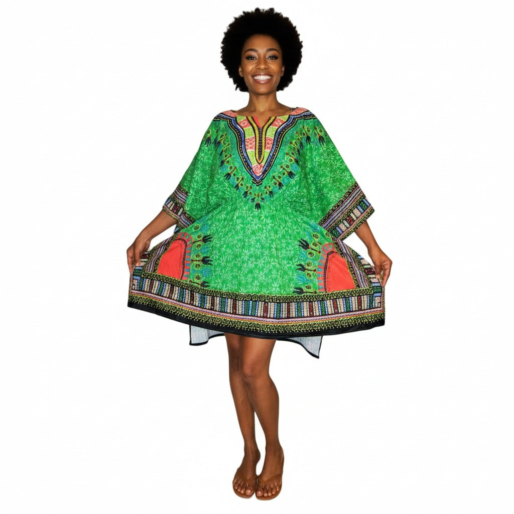 Vestido de Dama Carnaval Afrocaribeño Estampado Verde