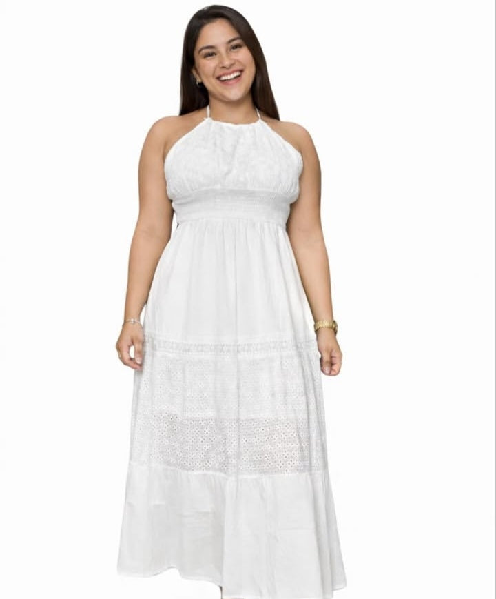 Vestido Blanco Largo Con Bordado