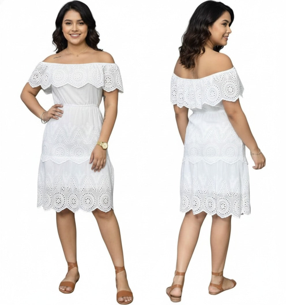 Vestido Blanco de Dama con Bordados