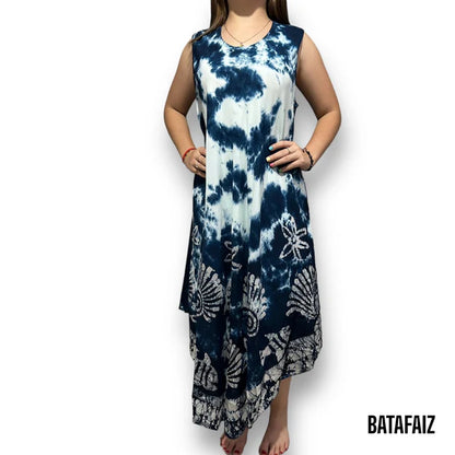 Vestido de Dama Largo Estampado Azul Marino sin mangas