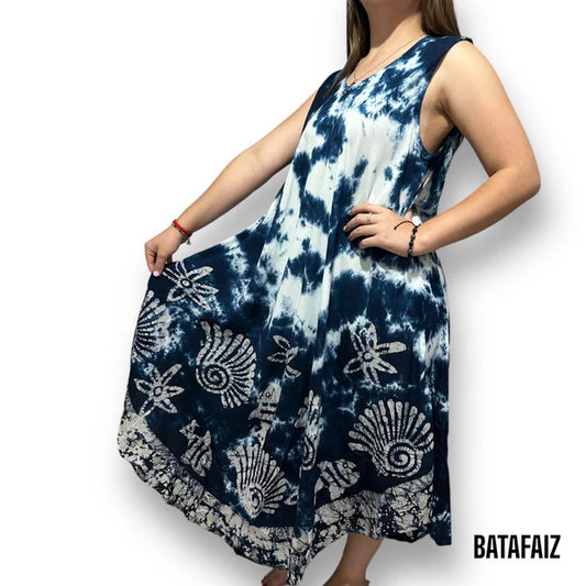 Vestido de Dama Largo Estampado Azul Marino sin mangas