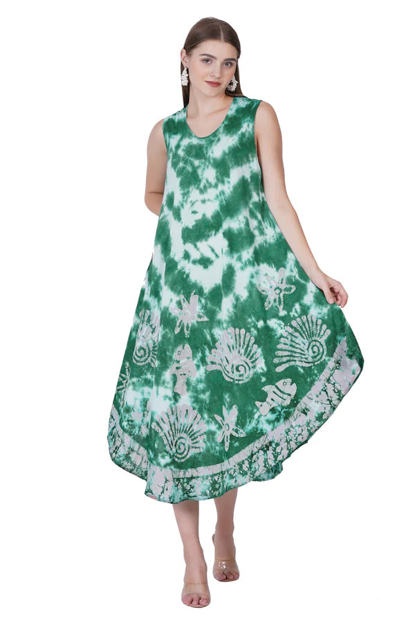 Vestido de Dama Largo Estampado Verde sin mangas