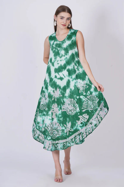 Vestido de Dama Largo Estampado Verde sin mangas