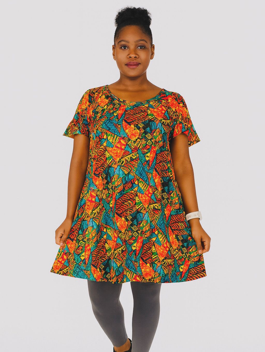 Vestido de Dama Con Mangas Estamapado Carnaval Afrocaribeño