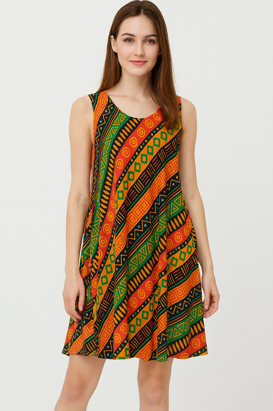 Vestido de Dama Estamapado Carnaval Afrocaribeño