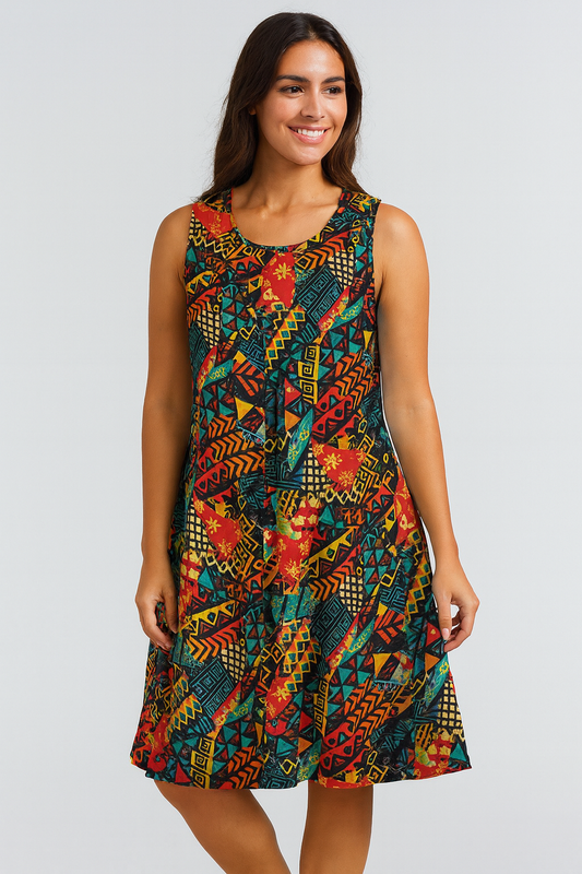 Vestido de Dama Estamapado Carnaval Afrocaribeño