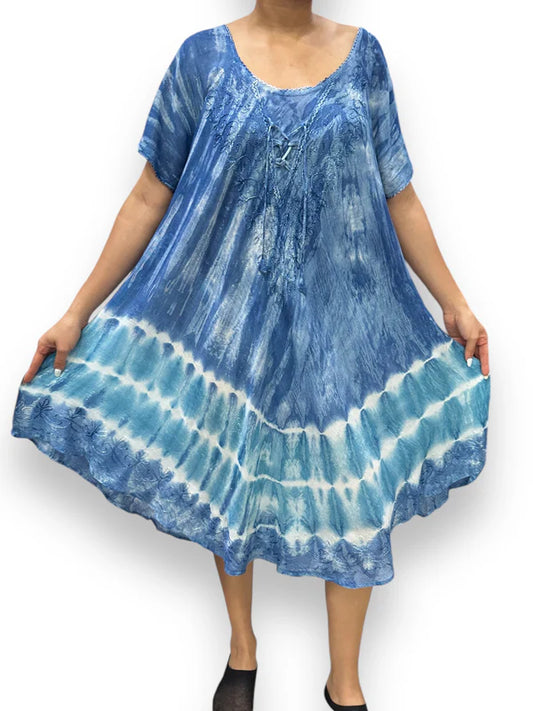 Bata de Dama Estampado Azul Veteado con mangas