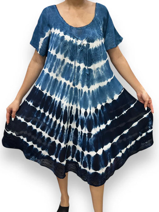 Bata de Dama Azul Marino Veteado con mangas