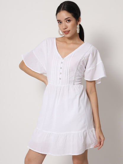 Vestido Blanco Corto de Dama con Mangas